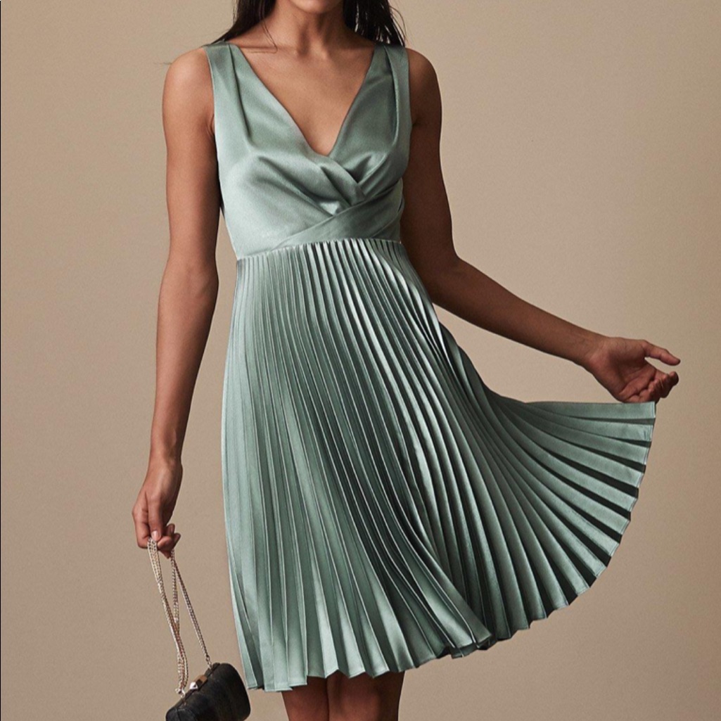 Reiss Sage Green Pleated Wedding Dress